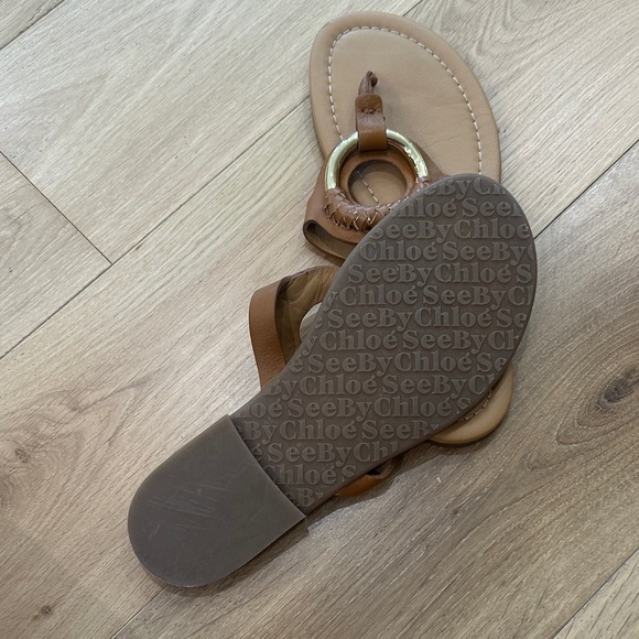 SeeByChloe Hana Leather Sandals with Gold Accents - Picture 2 of 3